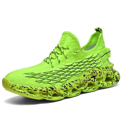 Jakcuz Big Size Fish Scale Pattern Mesh Slip on Walking Shoes for Men Running Athletic Gym Casual