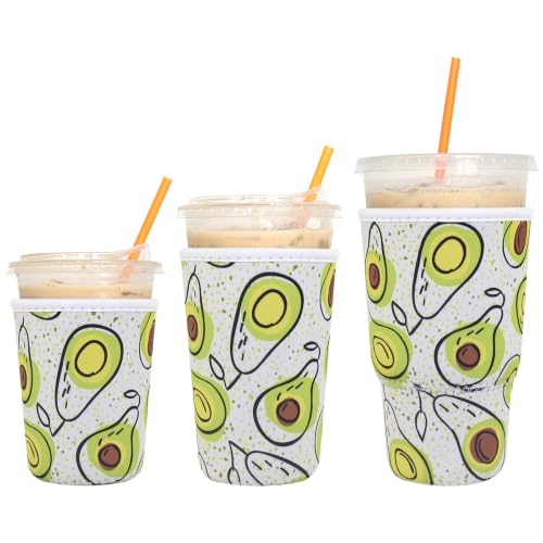 Image of 3 Pack Reusable Iced Coffee Sleeves - Xumbtvs Insulator Sleeve for Cold Beverages, Neoprene Coffee Cup Holder (Avocado)