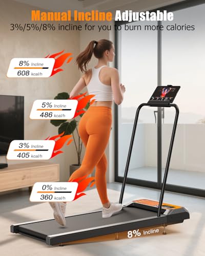 Image of HCOIW Walking Treadmill Pad with Incline - Portable Under Desk Treadmill, Walking Mat Pad with Handle Bar, 2.5HP Low Noise, 2 in 1 Treadmills for Home Office, Remote Control with LED Screen