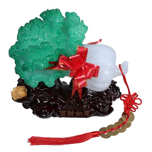 Statue chou chinois Feng Shui en imitation jade végétal pour attirer la chance