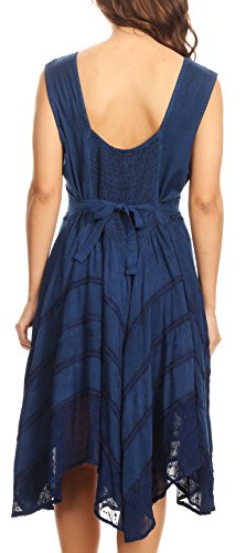 Image of Sakkas Sundara Stonewashed Rayon Embroidered Mid Length Dress