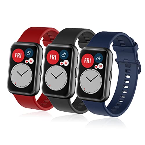 Pulsera Correa Compatible Avec Huawei Smart Watch Fit, Pulsera de remplazo en Silicona para Hombres y Mujeres (3 pièces-Noir / Bleu / Rouge) Cover