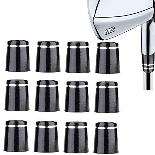 Aliennana Golf Iron Ferrules .370 12 Pack Re-Shaft Golf Ferrule for Taper Tip Iron Wedge Black/Double Chrome Ring ID:0.370" OD:0.540" Length:0.750" (Single Chrome Ring)