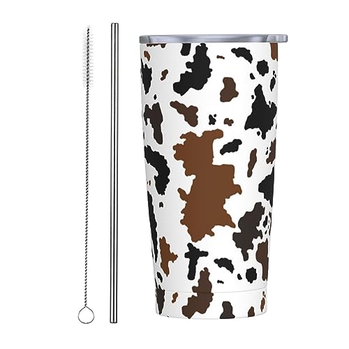 Kaireno Vaso con estampado de vaca, vacas abstractas, vasos aislados de acero inoxidable con tapa, popote, reutilizable, piel de animal, taza de café, taza de viaje, té, agua potable, vino, batido,