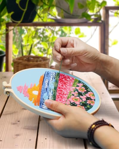 Image of TINDTOP Embroidery Kit for Adult, 4 Pack Cross Stitch Practice Kits for Beginners Include Embroidery Cloth Hoops Threads for Craft Lover Hand Stitch with Embroidery Skill Techniques | for Beginners Include Embroidery Cloth Hoops Threads for Craft Lover Hand Stitch with Embroidery Skill Techniques
