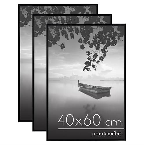 Americanflat Lot 3 Cadres Photo Noir - Cadre 40x60 cm avec Encadrement Fin - Vitre Plexiglas - Matériel de Suspension Intégré pour Mur - Suspension Horizontale ou Verticale