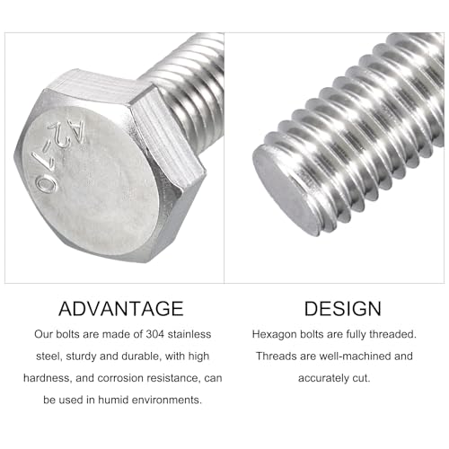 Image of METALLIXITY Hex Bolts (M10-1.5x80mm) 4Pcs, 304 Stainless Steel Coarse Fully Threaded Hex Head Screw Bolt Machine Screws - for Furniture Repair, Silver