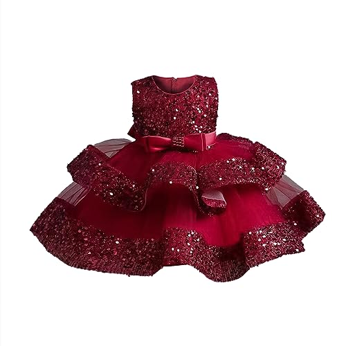 Miipat Vestito da Bambina Paillettes Tulle Senza Maniche Abito da Principessa per Bambina Ragazze in età Prescolare Vestiti da Festa Formali per Compleanni Matrimoni Vino 100 2-3 Anni