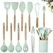 Silicone Cooking Utensil Kitchen Utensils Set, 12 Pieces Silicone Kitchen Utensil Wooden Handles, Kitchen Spatula Sets with Holder Spoon Turner Tongs,Mint Green