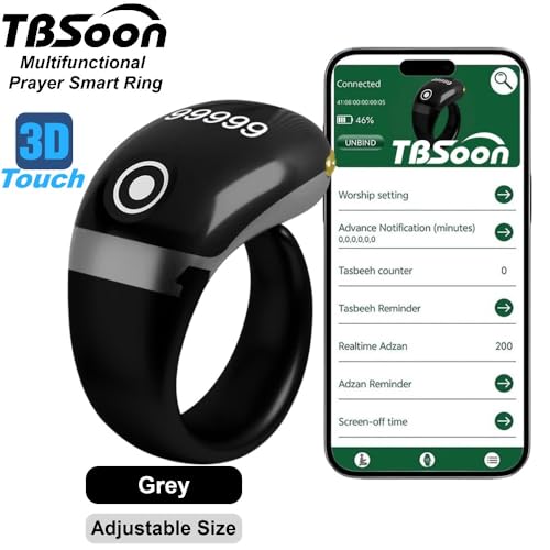 Image of Lightweight Tasbih Smart Ring, Tasbeeh Counters,Prayer Direction Indicator Guide,5 Azan Alarm Clock,Forgiveness,Electronic Rosary,Eid al-Fitr Eid al-Adha Ramadan Gift for men women-Grey Pro with APP