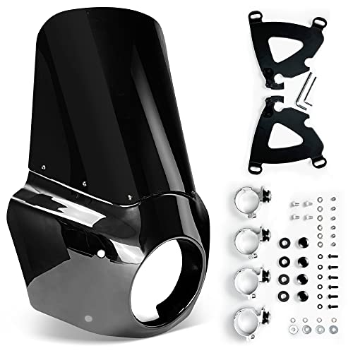 Krator Motorcycle Windshield Fairing Kit, Road Warrior Style, Compatible with Harley Dyna and Softail, Glossy Black & Blackout Windscreen