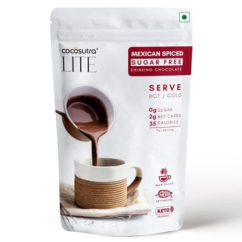 Image of COCOSUTRA SUGAR FREE Drinking Chocolate Mix - Mexican Spiced | Zero Sugar, Low Carb, Low Calorie | Stevia & Erythritol based | Keto Friendly Drink | Vegan | Enjoy hot or cold | 200 g