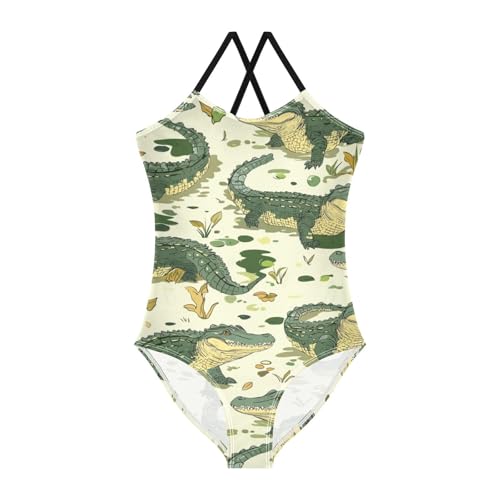 ZZKKO Green Crocodiles Girls Swimsuit One Piece Bathing Suit for Baby Girls' Swimwear 3-10T