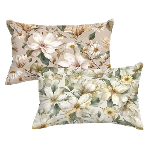 Funda Almohada 75x50, Flores Blancas Funda Cojin Rectangular Pack 2, Fundas Almohadas Hoja Patrón, Terciopelo Cojines Sofa con Cremallera Invisible para Decoración Otoño Cama, Regalo Mujer,Model835