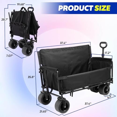 Portable Collapsible Folding Wagon, 550LBS Heavy Duty Utility Carts,Reclining Camper, Expandable Storage, Padded and Wheeled, All Terrain Wheels, Great for Camping, Outdoors, Shopping (Black) by FAHKNS - Used condition - Image 5