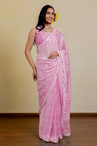 Image of MIRCHI FASHION Women Saree Floral Print Chiffon | Lightweight Festive Occasion Sari for Farewell and Functions with Unstitched Blouse Piece