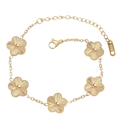 18K Gold Plated Double Sided Clover Bracelet for Women - Lucky Flower Link Bracelets Trendy Jewelry Gifts for Women,Wife, Girlfriend, Mom, Sister, Bestie, Grandma