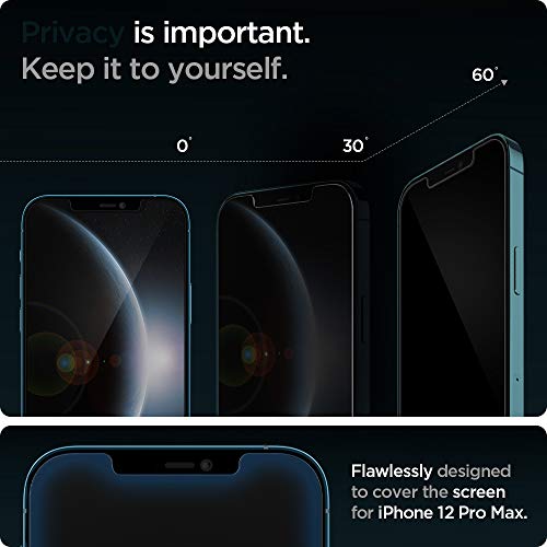 Spigen EZ Fit Privacy Tempered Glass Screen Protector Guard for iPhone 12 Pro Max - 2 Pack