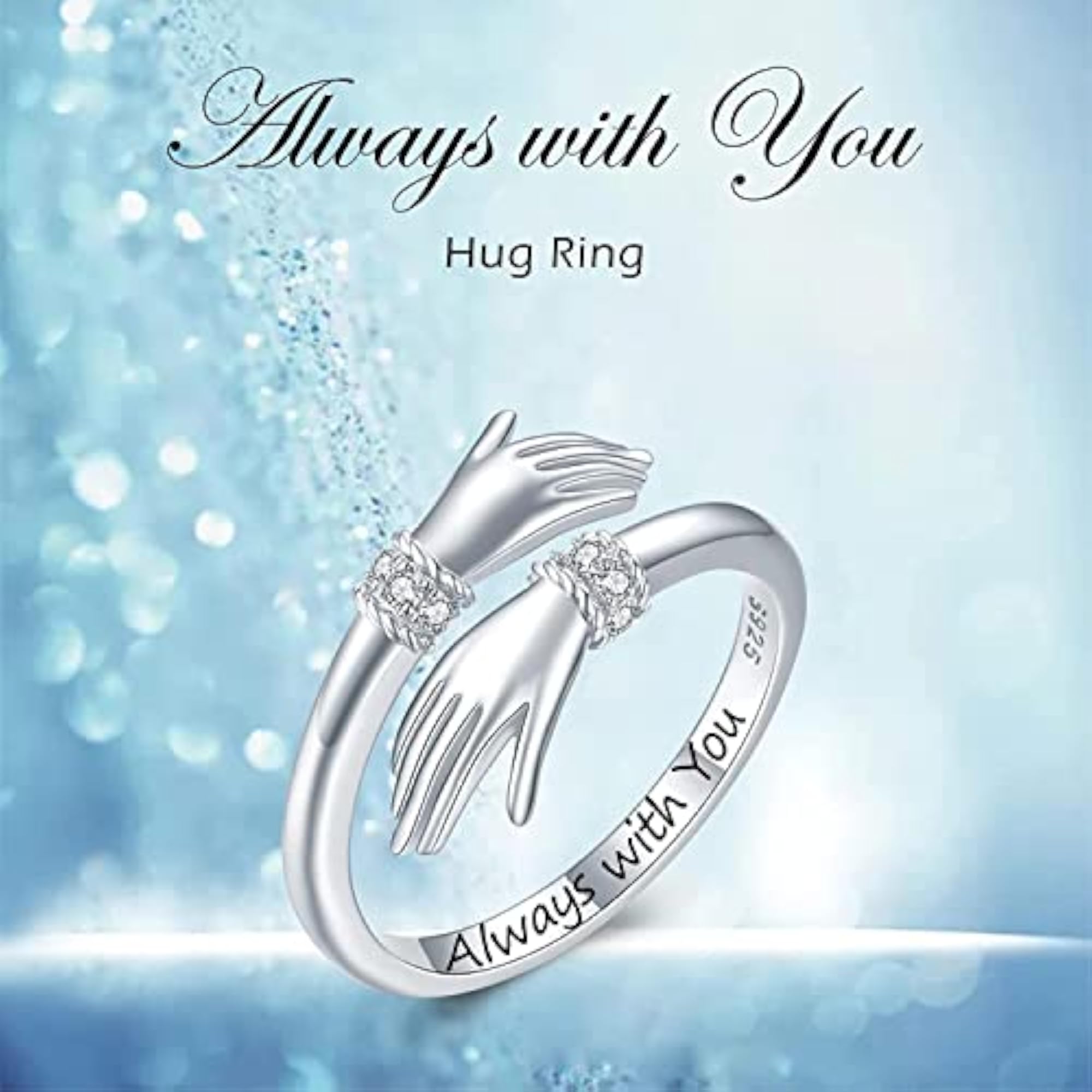 Adjustable Crystal Toned Silver Ring for Valentine