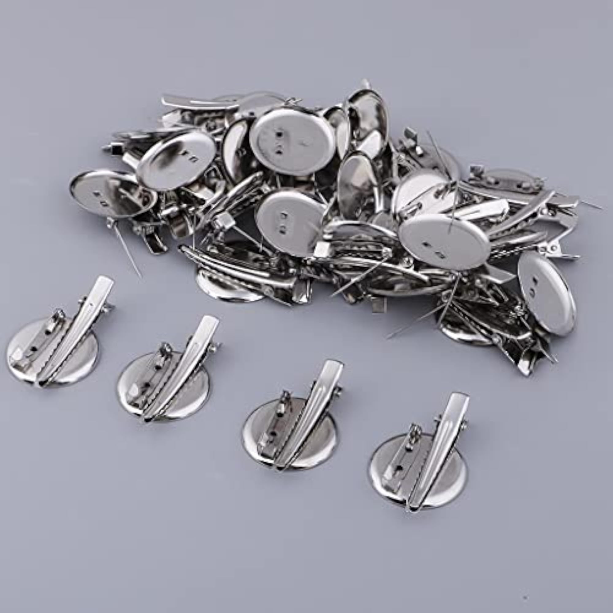 60pc Round Brooch Base Hair Clips for Women, Cabochon Blank Tray