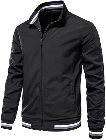 Men's Stand Collar Jacket - Casual Zip-Up Lightweight Track Jacket