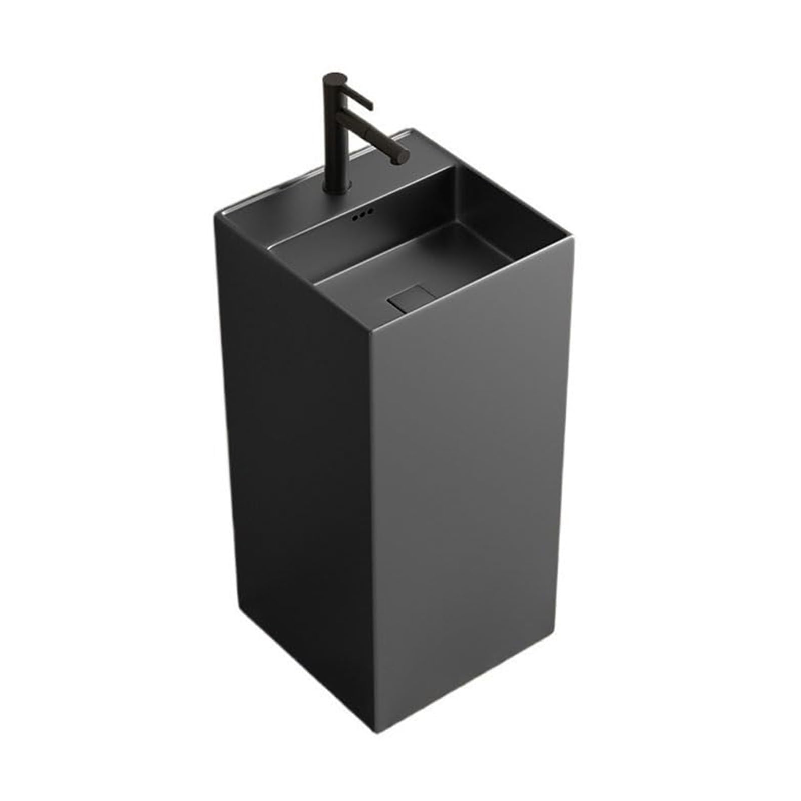 ASerZenith Bathroom Vessel Sink Wash Basin Sink Floor Standing Square Ceramic Column Basin Pedestal Bathroom Sink, Floor Standing Sink Vanity Vessel Sink With Overflow Hole And Drainer(B-One Size)