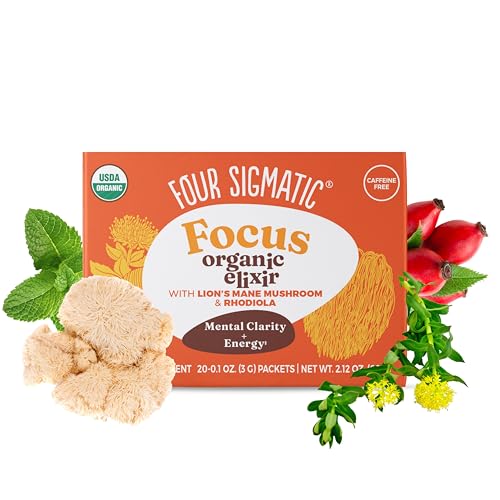 Four Sigmatic Lion's Mane Focus Elixir Mushroom Coffee Alternative | Organic Lion's Mane Mushroom Powder, Rhodiola & Rose Hips | Immune & Memory Support | Paleo | Pack of 20