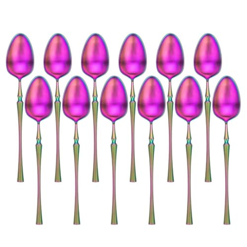 Image of Spoon Flatware Set | Stainless Steel Flatware Set | Mirror Polished Cutlery | Teaspoons for Espresso, Cappuccino, Dessert & Ice Cream | Dishwasher Safe(12 Pcs Small Spoon, Rainbow)