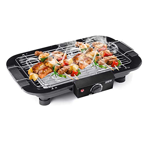 220V Elektrogrill Grill Rauchfreie Grills mit 5 Temperaturregler Grillofen Bratpfanne, Antihaftplatten für Camping zu Hause