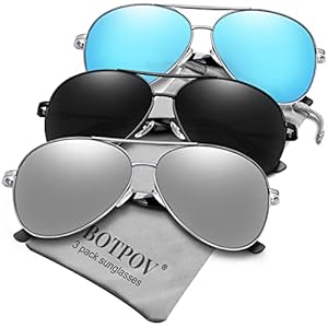 BOTPOV Aviator Sunglasses for Men Women Polarized UV400 Protection Mirrored Lens Metal Frame with Spring Hinges