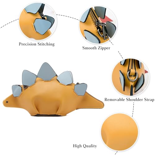 PORRASSO Dinosaur Shape Crossbody Bag Creative Shoulder Bag PU Handbag with Adjustable Shoulder Strap Women Cute Animal Satchel Yellow4