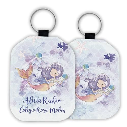 LolaPix Etiqueta Mochila Infantil Personalizada 7,8x6cm. Identificador Etiqueta Maleta. Llavero Personalizado Nombre. Llavero Personalizado Mochila Escolar Cuero 7,8x6cm. Sirena