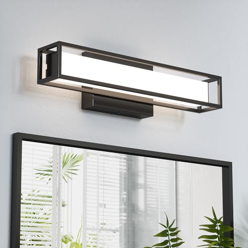 Image of LED Bathroom Vanity Light Over Mirror, 3CCT Dimmable Bathroom Light Fixture, 15.8 inch 6W Vanity Lighting Fixtures, Black Wall Sconce for Bedroom, Living Room