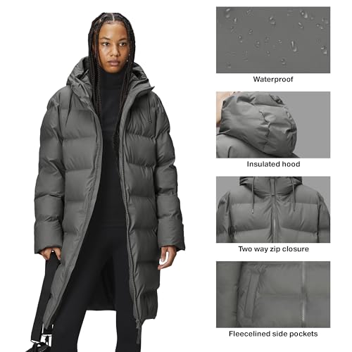 Image of RAINS Alta Puffer Jacket - Waterproof Winter Coat, Insulated Hood, Lightweight, Fleece Pockets, Warm for Cold Weather