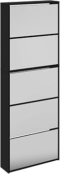 Modern Pull Down Drawer Shoe Cabinet with Mirror, Durable Wall Mounted Shoe Organizer Furniture for Hallway, Stylish 5-Layer Storage Solution