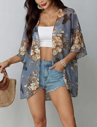 Image of Chunoy Women Floral Beach Wear Cover Up Chiffon Kimono Cardigan Open Front Blouse Beach Resort Wear for Swimwear 2026