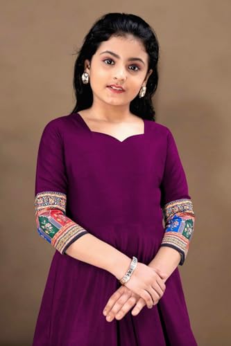 Image of Cotton Silk Long Anarkali Kurta for Girls