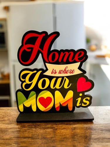 Image of Home is Where Your Mom is Wooden Trophy Gift for Mother or Maa Best Gift for Mother (Multicolor 6 X 5.5 Inches) (Home Mom)