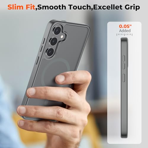 Image of SUPFINE Magnetic for Samsung Galaxy S24 Plus Case / S25 Plus Case with Screen Protector, (Built-in Magnets) (Military Grade Drop Protection) Slim Translucent Shockproof Phone Case,Titanium Gray