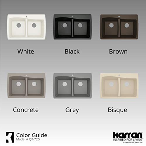 Karran Qt-720 Drop-In Quartz Composite 34 In. 1-Hole 50/50 Double Bowl Kitchen Sink Kit In Bisque #TOP7