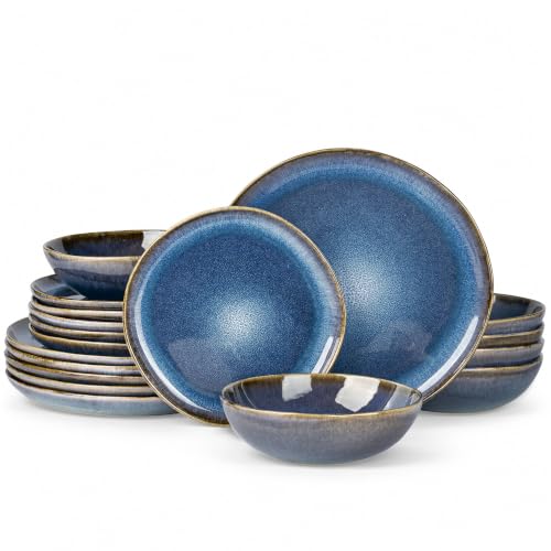 Image of AmorArc Ceramic Dinnerware Sets for 6, 18Pcs Plates and Bowls Sets Dishes | Stoneware Handmade Reactive Glaze Dinner Set, Highly Scratch Resistant | Dishwasher & Microwave Safe Dishware