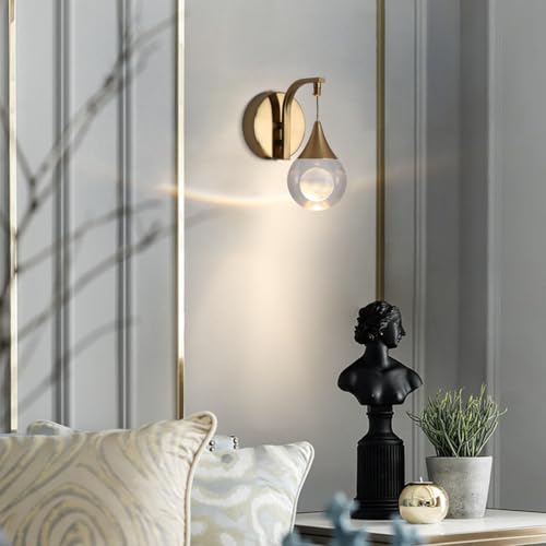 Image of Moon Wall Sconce Indoor, Crystal Sconce Wall Lighting Modern, Dimmable LED Wall Light for Bedroom Bathroom Living Room Vanity Dining Room, Brass