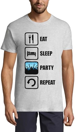 T-Shirt Homme Eat Sleep Party Repeat en Coton Ash pour Éviter la Transpiration en Soirée
