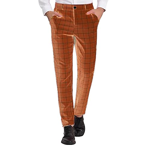 Pantalones chinos para hombre, rectos, delgados, a cuadros, fáciles de cuidar, cómodos, casuales, resistentes a las arrugas, pantalones de vestir planos con botón y cremallera, para oficina, viajes y