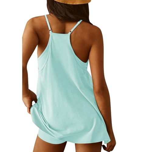 Lainuyoah Vestidos de tênis femininos com shorts sem mangas para treino solto minivestido com alças
