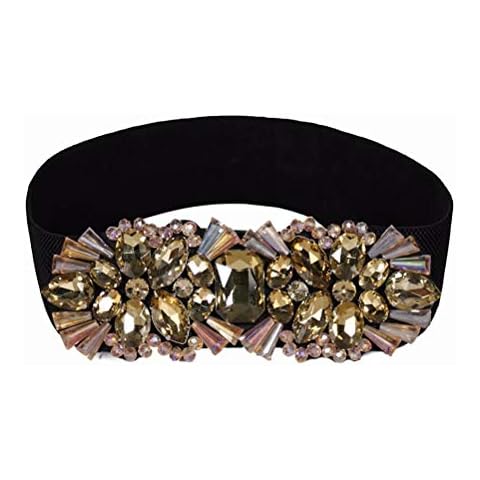 Dorchid Large Rhinestone Belts Elastic Stretch Wide Women Belt for Party Dresses (Gold, S/M(Fit Waist26~31")) Cover