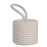 Zoeynex Elegant White Cotton Rope Door Stopper - Heavy-Duty 3.5lb Cylindrical Doorstop with Handle - Coastal Decor Weighted Door Stop for Interior, Exterior, Sliding Doors - Soft Touch Design