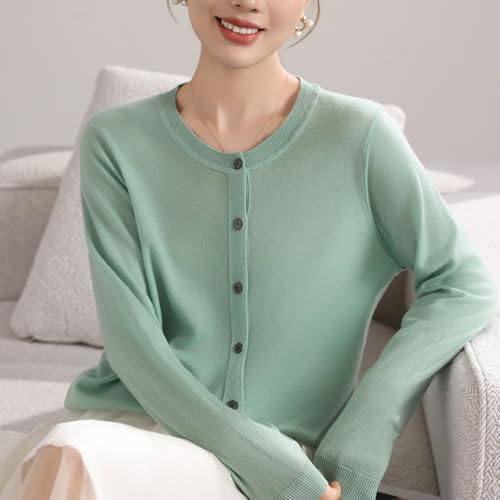Image of Women's 100% Merino Wool Crew Neck Cardigan Sweater Top Long Sleeve Button Down 2025