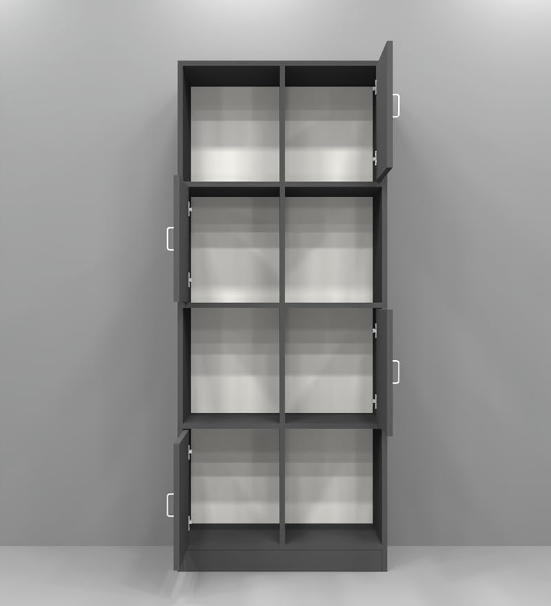 Image of SPECIALITY PANELS 8 Cube Bookshelf with 4 Shutters, Grey, 73x35x176 cm, Free Standing Storage Unit with Carpenter Assembly