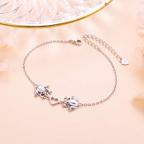 S925 Sterling Silver Frog Link Animal Heart Toad Bracelet for Women Jewelry3